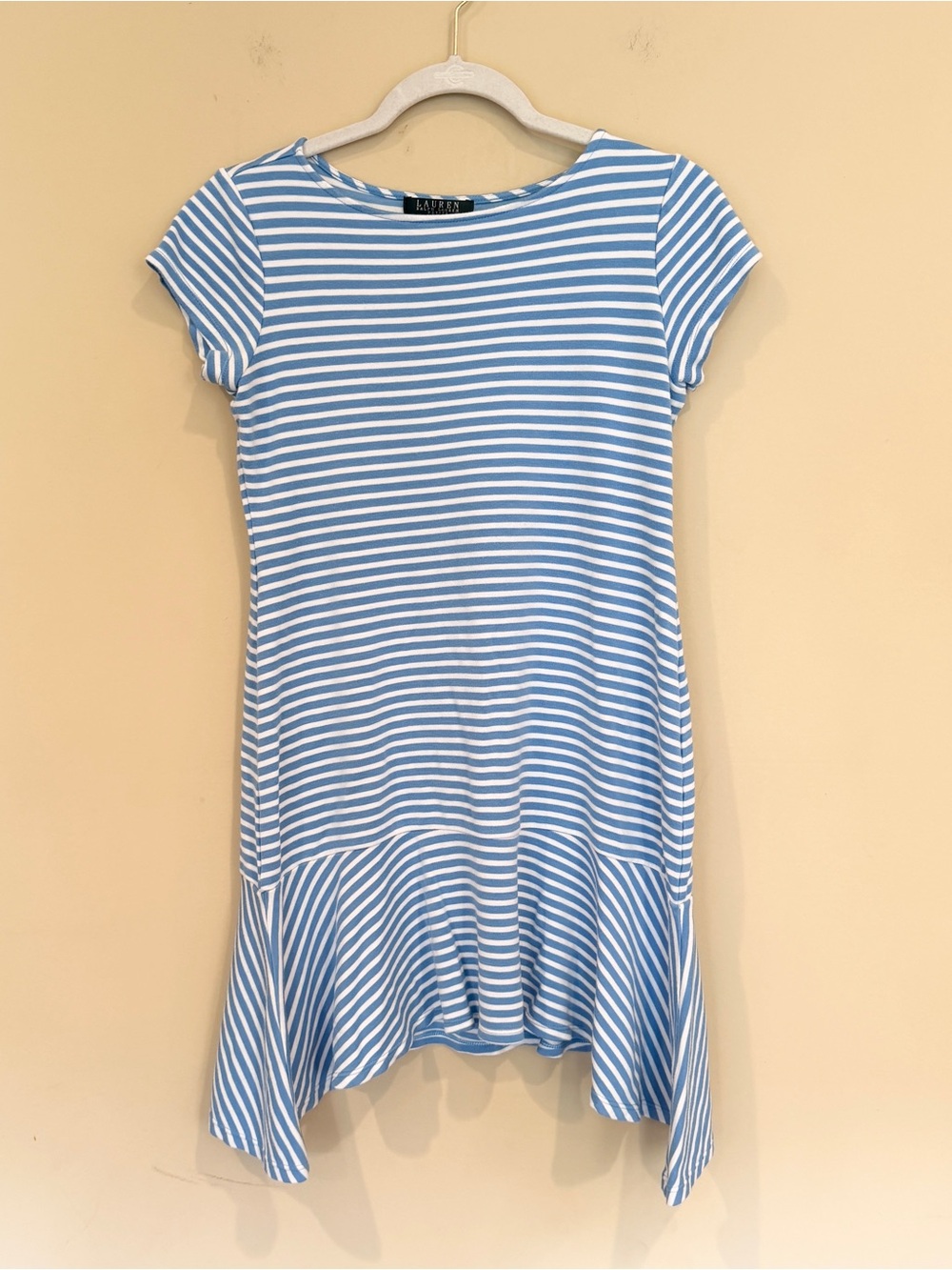 Ralph Lauren Blue & White Striped Short Sleeve Drop Hem Dress
